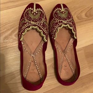 Burgundy and Gold Boho Flats